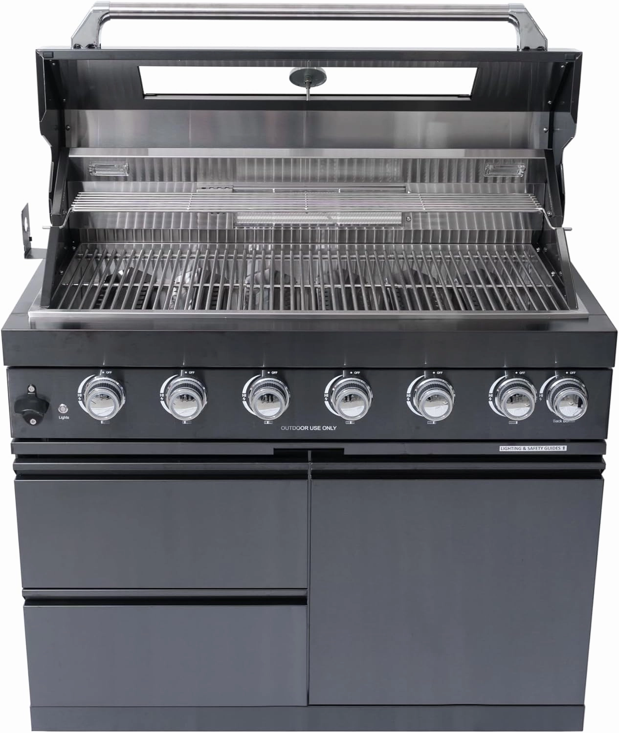 43" 6-Burner 85,000 BTU Stainless Steel Gas Grill - American Design Outdoor Grill   Rotisserie Kit, Black