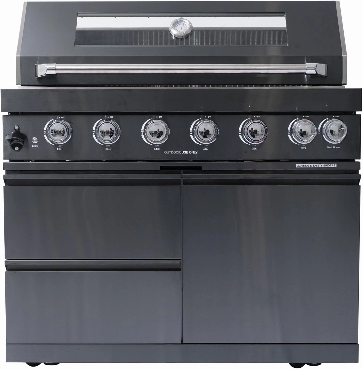 43" 6-Burner 85,000 BTU Stainless Steel Gas Grill - American Design Outdoor Grill   Rotisserie Kit, Black