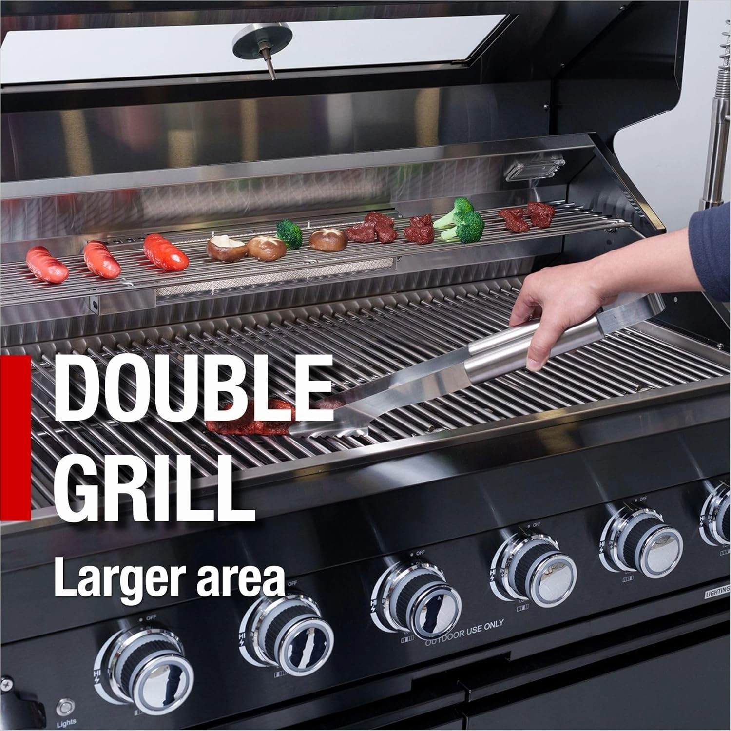 43" 6-Burner 85,000 BTU Stainless Steel Gas Grill - American Design Outdoor Grill   Rotisserie Kit, Black
