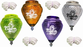 4 Pack Mini Cobra Durable Plastic Spin Tops & Metal Tip Made in Mexico - Trompo Mexicano COBRITA Plástico Durable & Punta de Metal (Pack of 4 Assorted Colors)