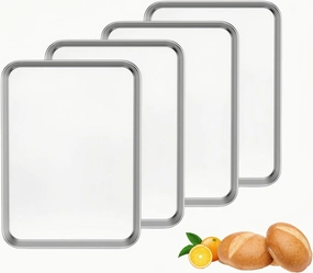 4 Pack Rectangle Stainless Steel Plates,Metal Dinner Dish Set, 10.24" x 6.3" x 1" Multifunctional Serving Tray for Baking Bread/Self-Feeding/Picnic/Outdoor Camping,Oven Safe & Dishwasher Safe