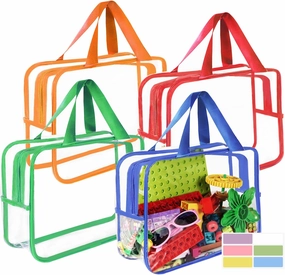 4 Pcs Toy Storage Bags, Clear PVC Toy Organizer with Zipper, Waterproof Travel Bags with Labels for Building Blocks, Puzzle, Kids Books (multicolor2)
