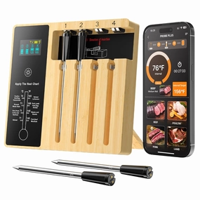 4 Probes Wireless Meat Thermometer for Grilling and Smoking, Waterproof Oven Safe Digital Thermometer Instant Read, Bluetooth Remote Smart Thermometer for Kitchen Outdoor Cooking Grill, Smoker