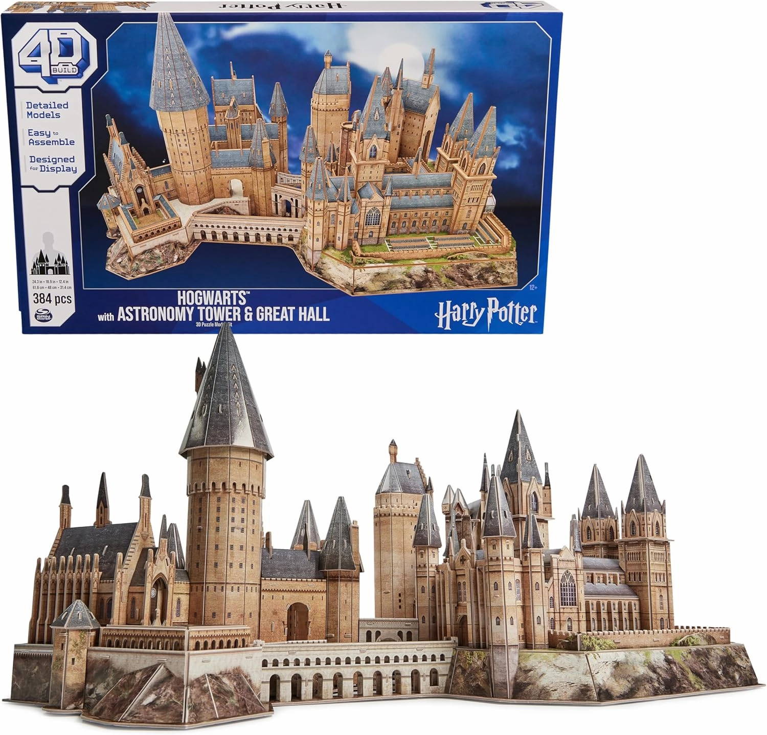 4D Build, Harry Potter Deluxe Hogwarts Castle with Astronomy Tower & Great Hall Over 2ft. Wide Model Kit 384 Pcs | 3D Puzzles for Adults & Teens 12 