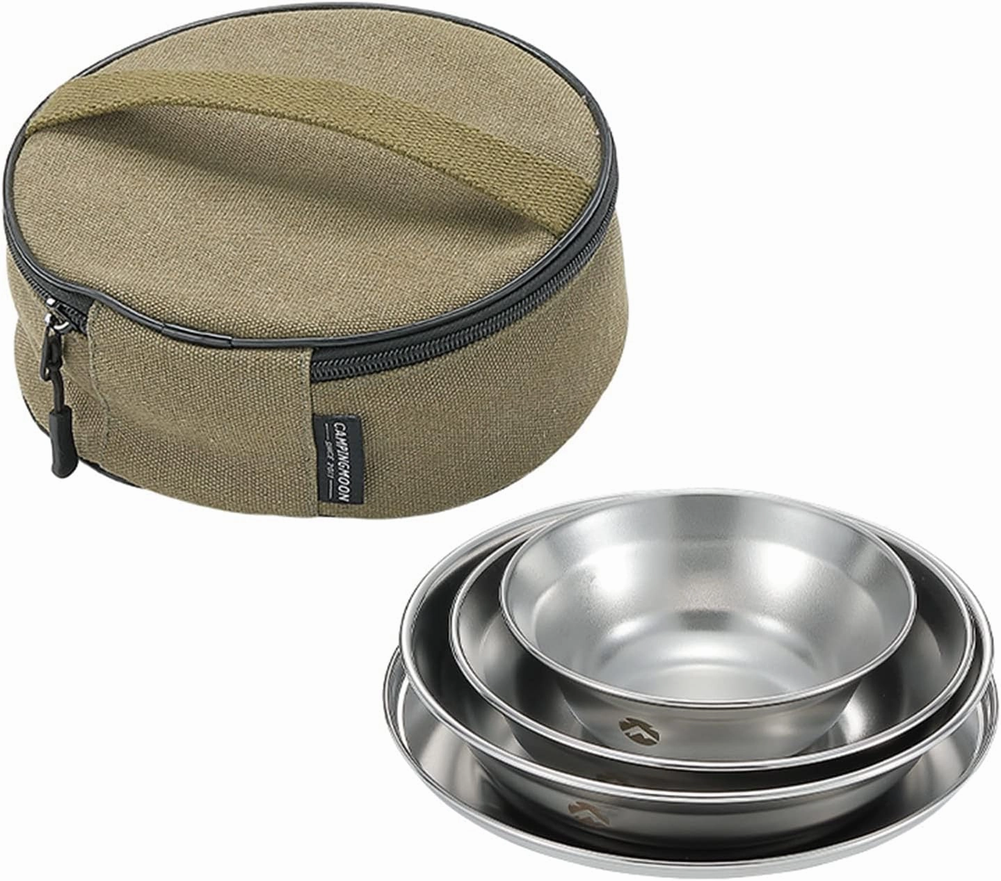 4pcs Stainless Steel Plates and wls Set Camping Dinner Dish Set with Carry Bag for Outdoor Camping Hiking Backpacking Picnics
