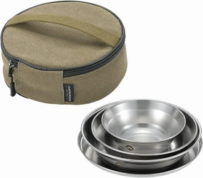 4pcs Stainless Steel Plates and wls Set Camping Dinner Dish Set with Carry Bag for Outdoor Camping Hiking Backpacking Picnics