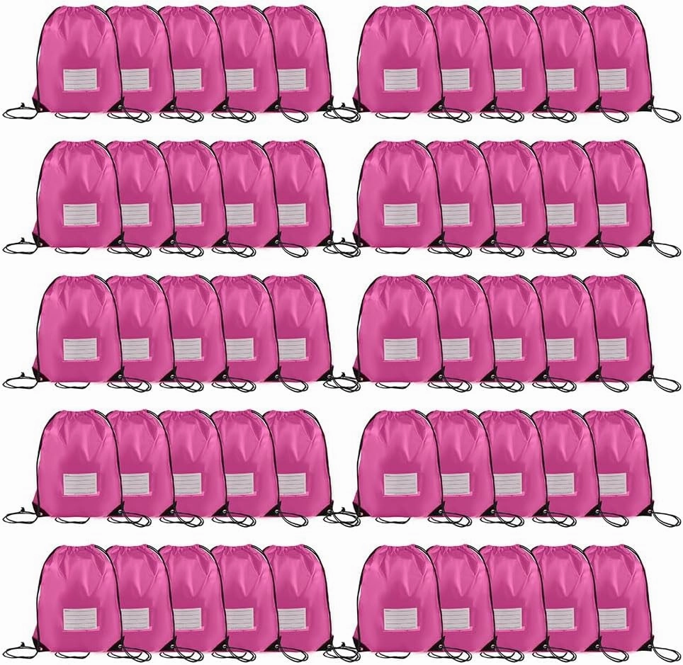 50 Pcs Drawstring Bags,Bulk Draw String Backpack, Cinch Bag Sackpack for Travel Gym Sport, Pink