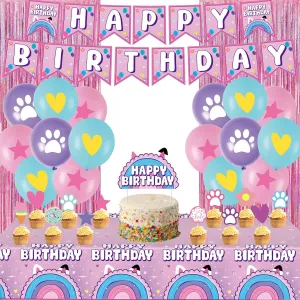 53PCS Dollhouse Birthday Party Supplies Dollhouse Party Decorations Include Banner Balloons Tinsel Foil Fringe Curtains Cake Cupcake Toppers Tablecloth
