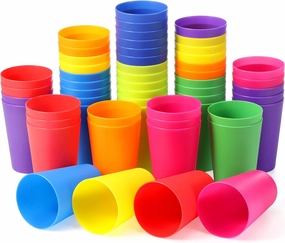 54 Pieces Kids Plastic Cups 8.5 oz Reusable Drinking Cups Stackable Plastic Tumblers Colorful Water Glasses for Kids Toddler Baby Children Adults(Multicolor)
