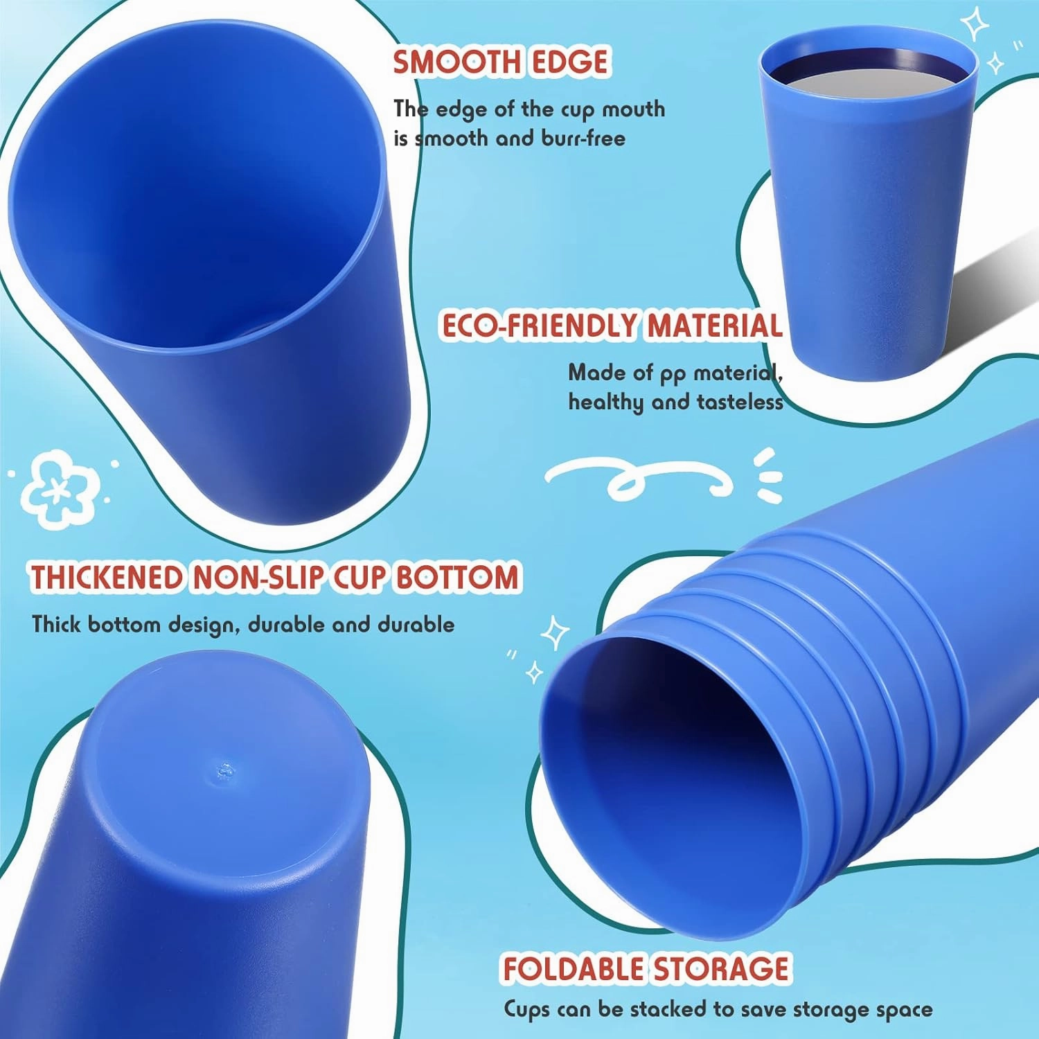 54 Pieces Kids Plastic Cups 8.5 oz Reusable Drinking Cups Stackable Plastic Tumblers Colorful Water Glasses for Kids Toddler Baby Children Adults(Multicolor)