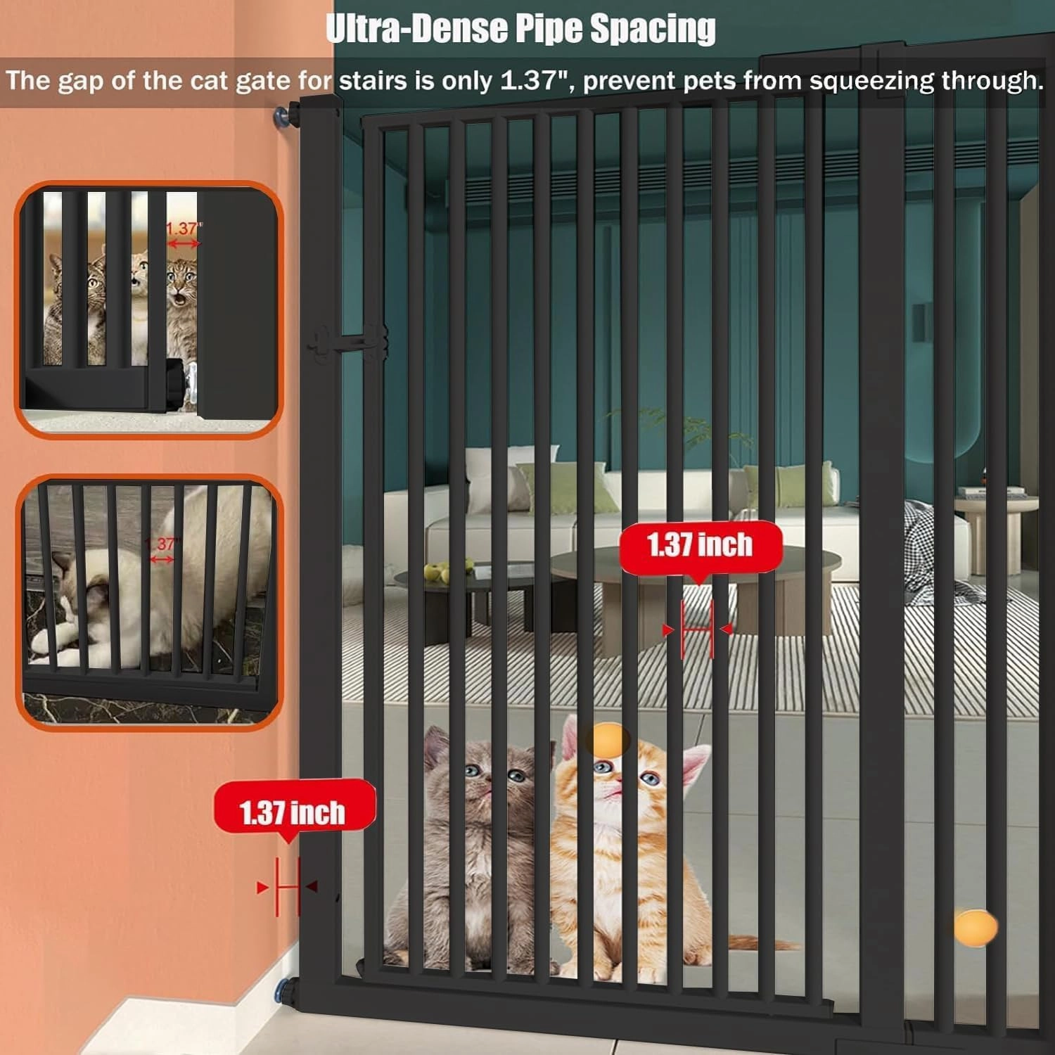 55.1 inch Extra Tall Cat Gates, Adjustable 29.92" and 43" Wide Baby Gate, Pressure Mounted Full Door Tall Pet Gate for Doorway, Stairs,House(Black, 29.92" - 43")