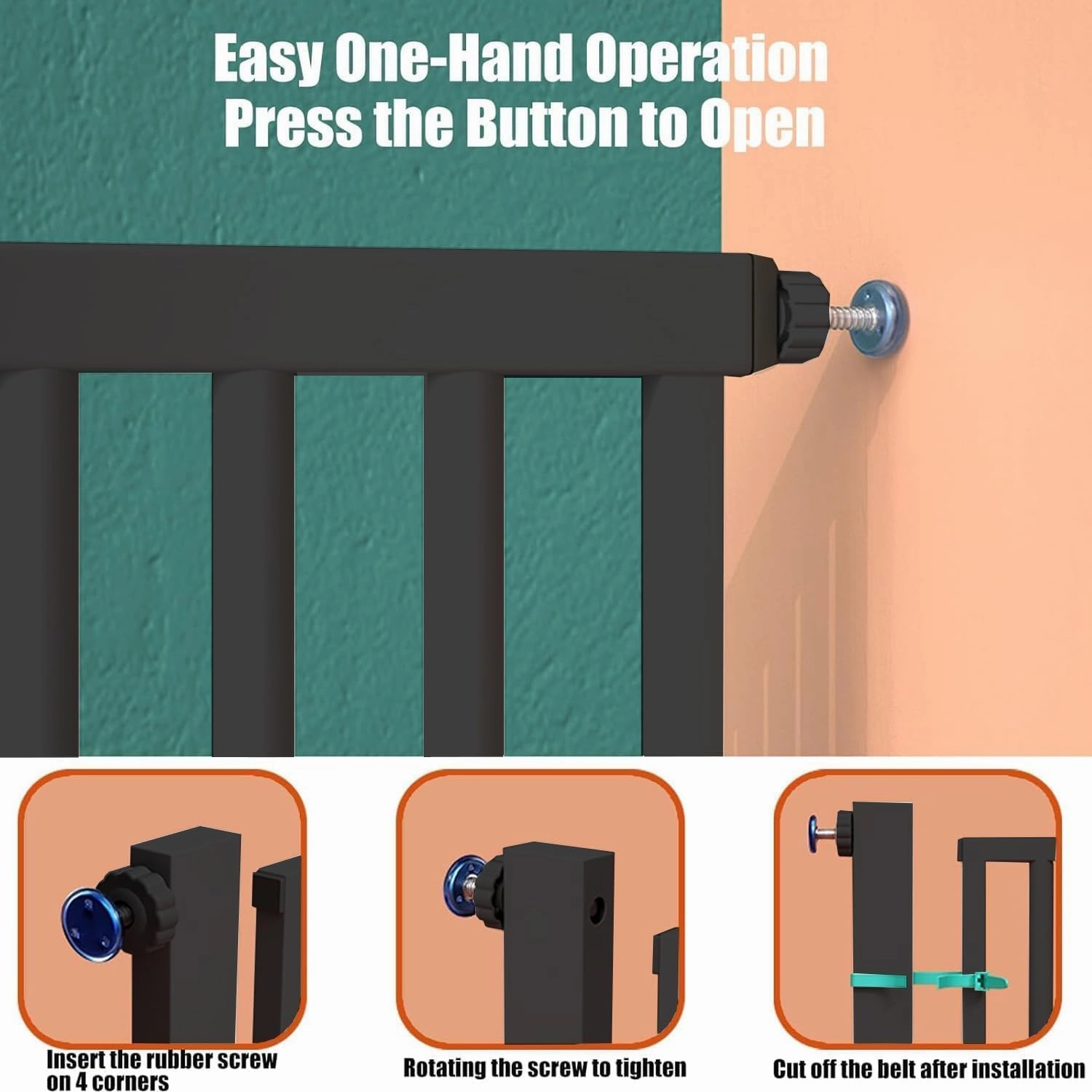 55.1 inch Extra Tall Cat Gates, Adjustable 29.92" and 43" Wide Baby Gate, Pressure Mounted Full Door Tall Pet Gate for Doorway, Stairs,House(Black, 29.92" - 43")