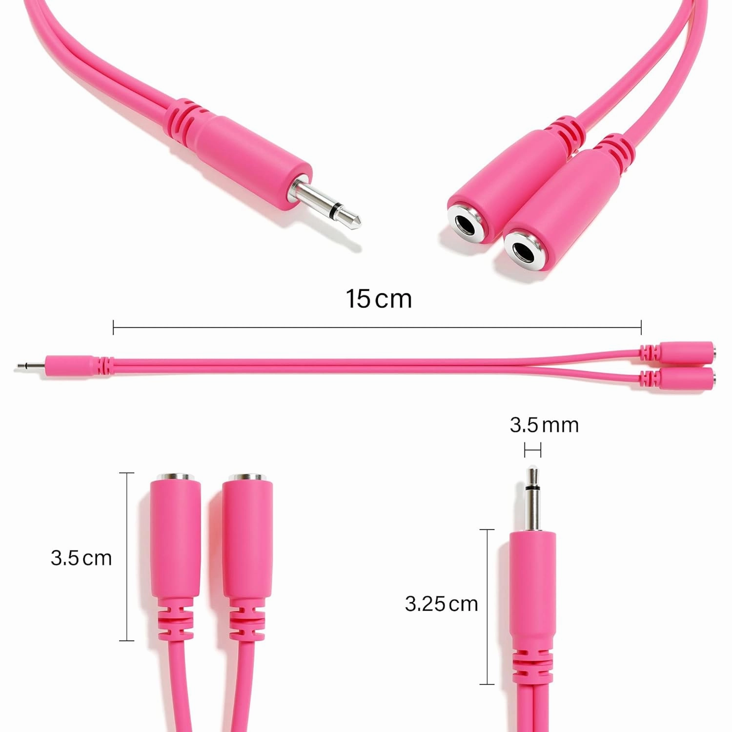 5-Pack - Mono Splitter Y Patch Cables - TS 3.5mm 1/8" Eurorack Synth Synthesizer [Pink]