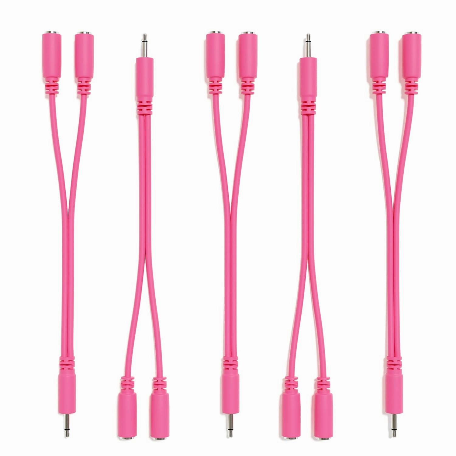 5-Pack - Mono Splitter Y Patch Cables - TS 3.5mm 1/8" Eurorack Synth Synthesizer [Pink]