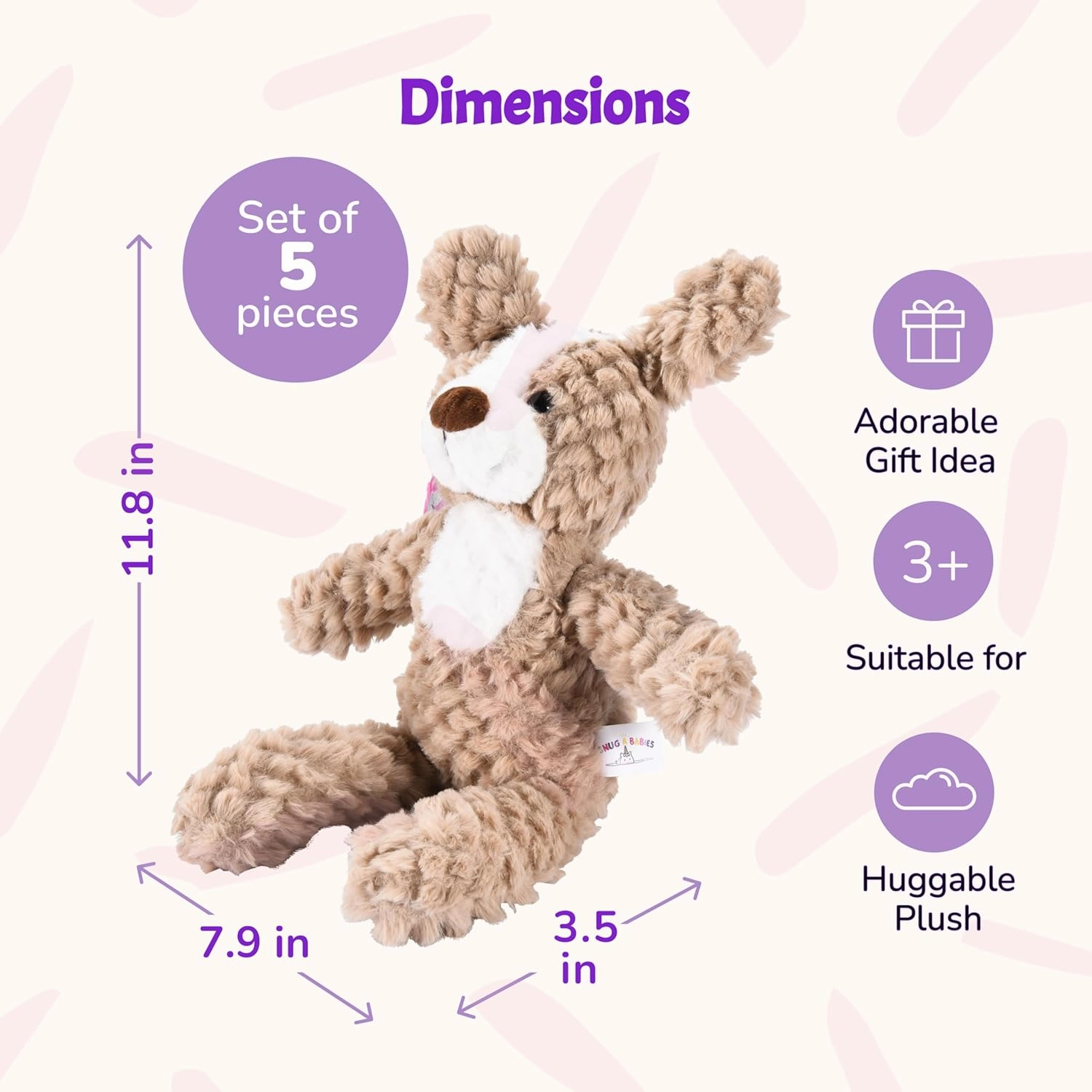 5 Set Animals and Teddy Bears - Plush Toys Bulk - Stuffed Animals for Kids - Baby Shower Small Bear Animal Assortment - Soft Pack of Stuffed Animals for Girls and Boys