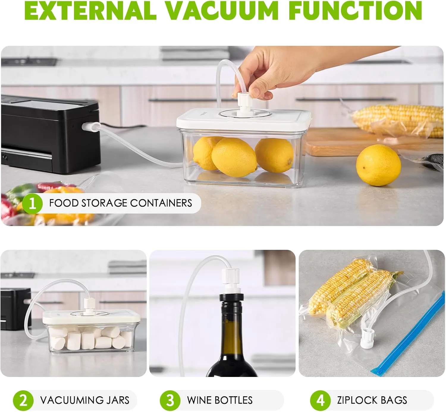 6-in-1 Vacuum Sealer Machine with Bag Cutter & External Accessories - Powerful Food Preservation System for Sous Vide, Dry & Moist Foods - Complete Kitchen Appliance for Long-Term Food Storage