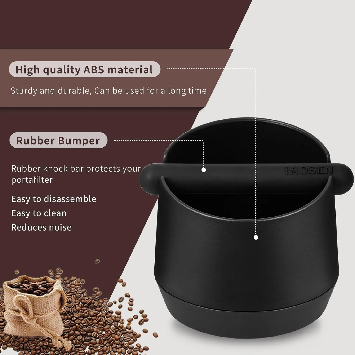 6 Inch Extra Large Capacity Design Espresso Knock Box Tamping Mat Espresso Machine Accessories Set of 2 with Removable Knock Bar and Anti-Slip Base for Home Office Barista Tools for Bar Shop