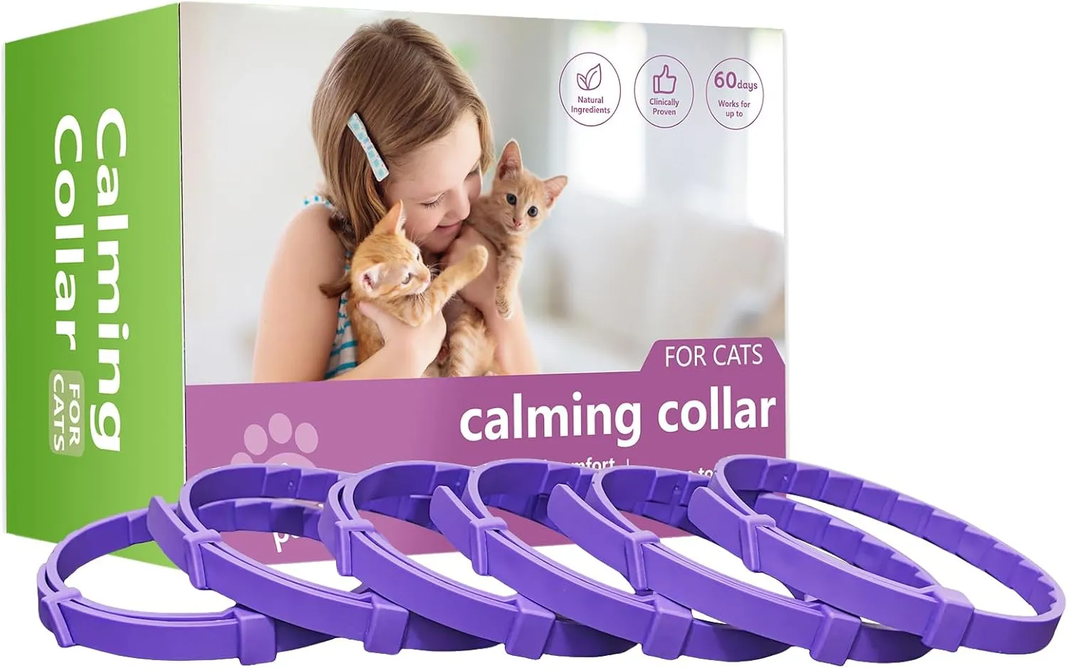 6 Pack Calming Collar for Cats Adjustable Soother Cat Calming Collars Anxiety Relief Stress Pheromone for Cats for 60 Days Purple