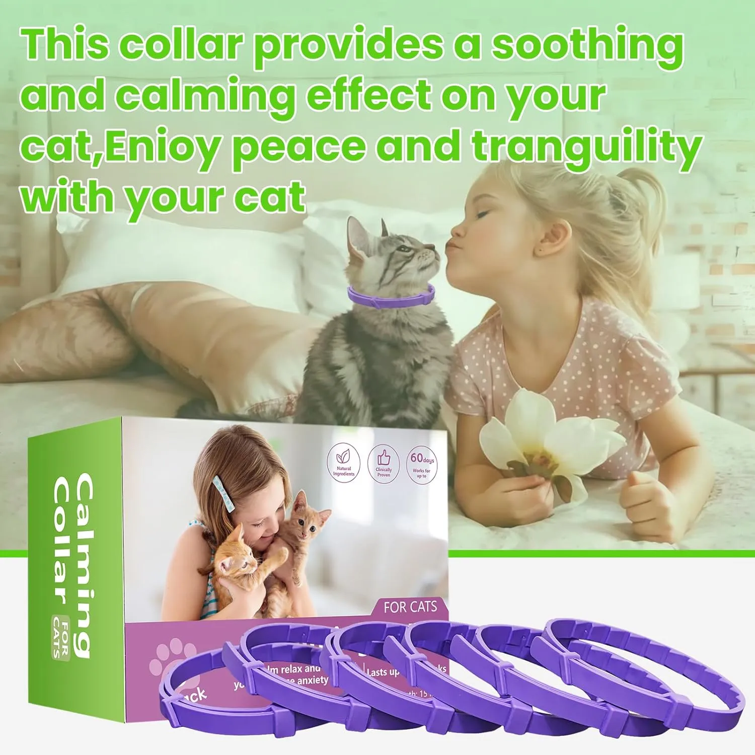 6 Pack Calming Collar for Cats Adjustable Soother Cat Calming Collars Anxiety Relief Stress Pheromone for Cats for 60 Days Purple