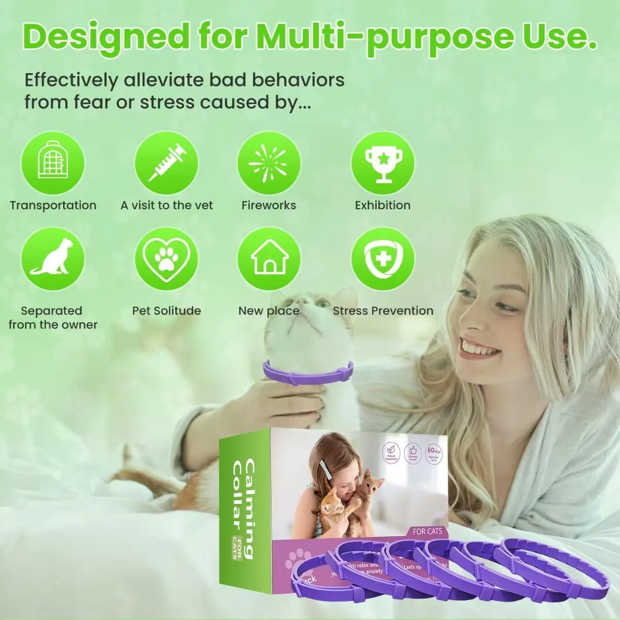 6 Pack Calming Collar for Cats Adjustable Soother Cat Calming Collars Anxiety Relief Stress Pheromone for Cats for 60 Days Purple