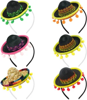 6 Pcs Mini Cinco De Mayo Sombrero Hats Headbands, Sombrero Party Bulk Hats Mexican Theme Fiesta Party Costume Supplies