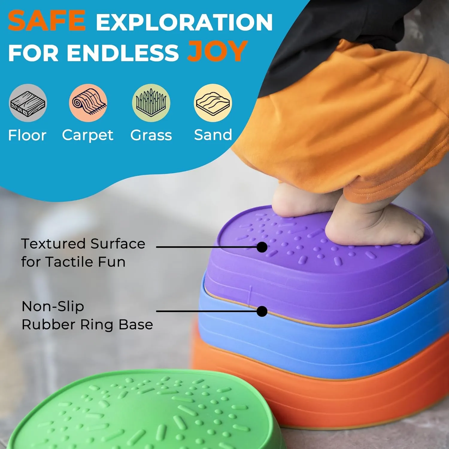 6 Pcs Stepping Stones for Kids – Toddler Stepping Stones for Balance and Sensory Play, Durable Non-Slip Outdoor Games for Toddlers Age 3 , Indoor & Outdoor Use