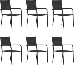 6-Piece Stackable Patio Dining Chairs Set Black PE Rattan Outdoor Chairs with Steel Frame for Garden Pool Beach Camping