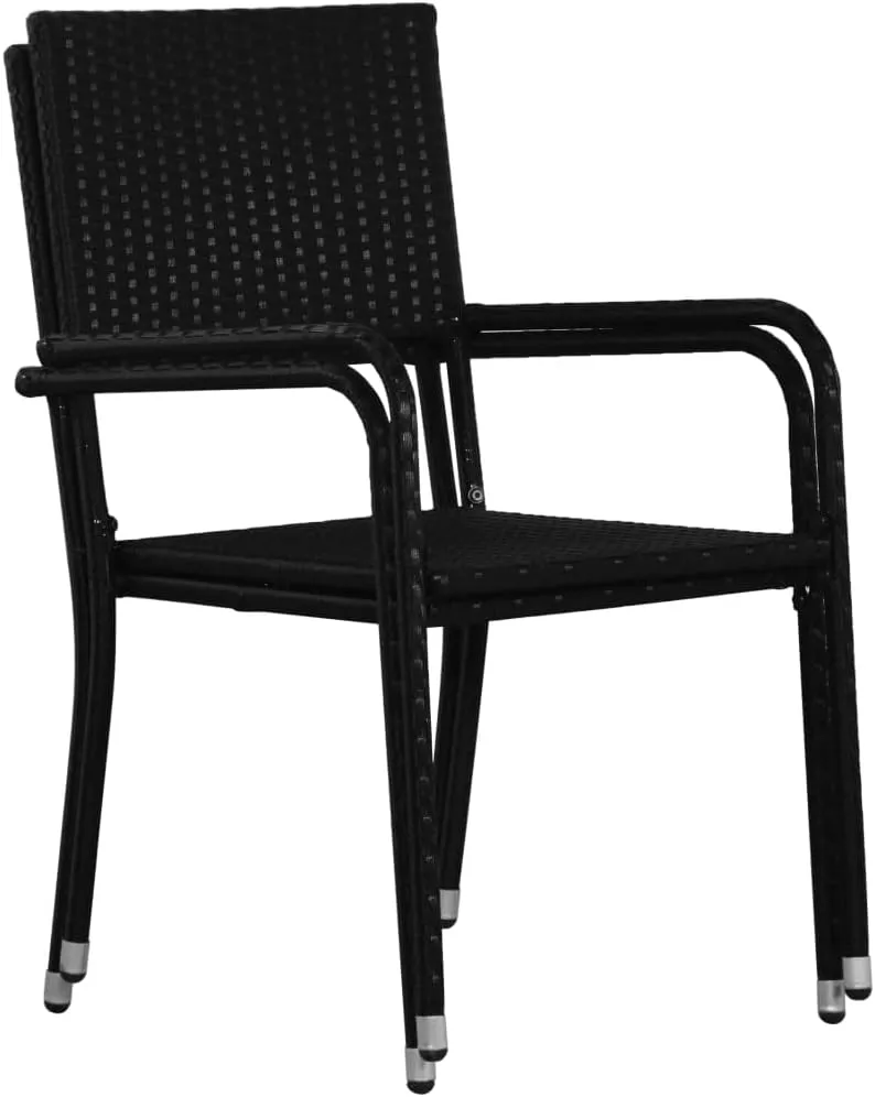 6-Piece Stackable Patio Dining Chairs Set Black PE Rattan Outdoor Chairs with Steel Frame for Garden Pool Beach Camping