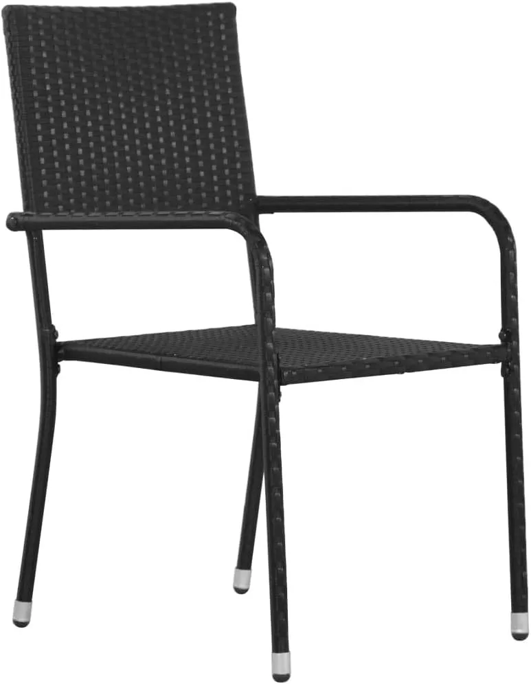 6-Piece Stackable Patio Dining Chairs Set Black PE Rattan Outdoor Chairs with Steel Frame for Garden Pool Beach Camping