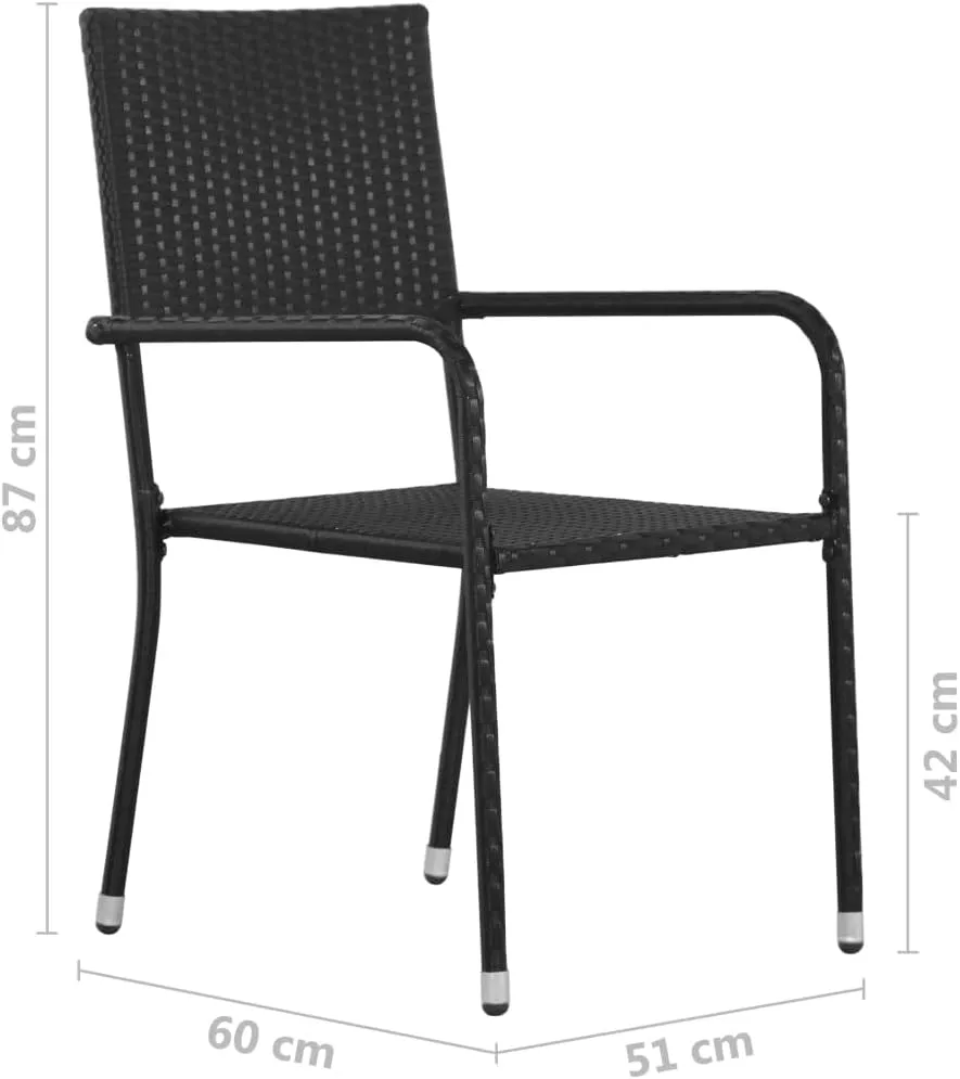 6-Piece Stackable Patio Dining Chairs Set Black PE Rattan Outdoor Chairs with Steel Frame for Garden Pool Beach Camping