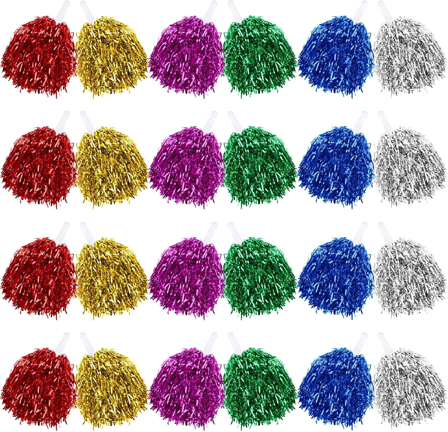 60 Pcs Cheerleading Pom Poms Bulk Cheer Pom Poms Sets Metallic Foil Fun Spirited Cheer Pom Poms with Plastic Handles, Cheerleader Pompoms for Kids Adults Sports Match Cheering Squad