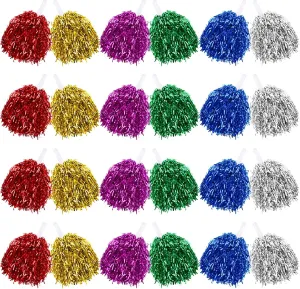 60 Pcs Cheerleading Pom Poms Bulk Cheer Pom Poms Sets Metallic Foil Fun Spirited Cheer Pom Poms with Plastic Handles, Cheerleader Pompoms for Kids Adults Sports Match Cheering Squad