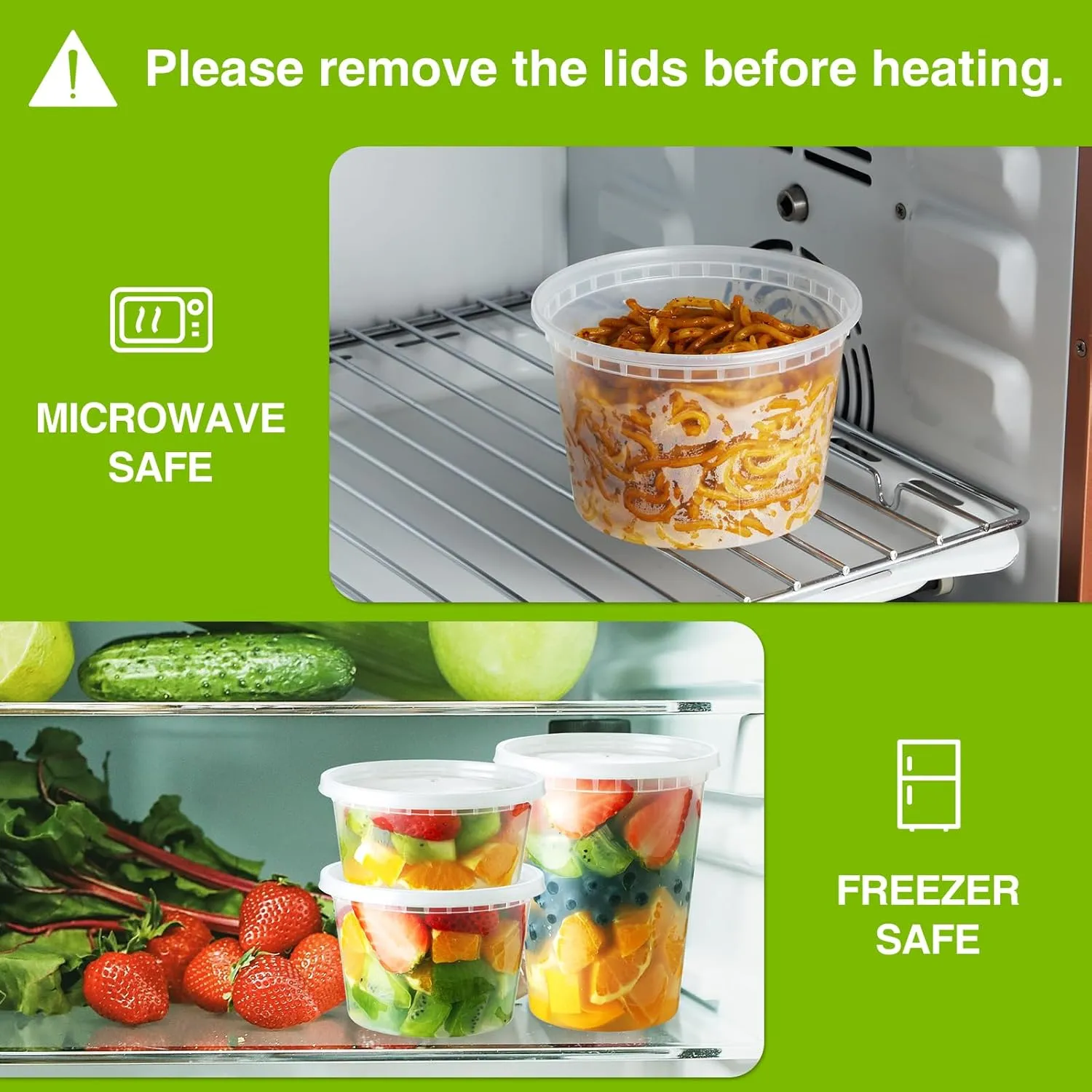 60 Set Deli-Containers-with-Lids: [8oz 16oz 32oz] Combo Plastic-Food-Storage-Containers-with-Lids, To-Go-Containers, Meal-Prep-Containers