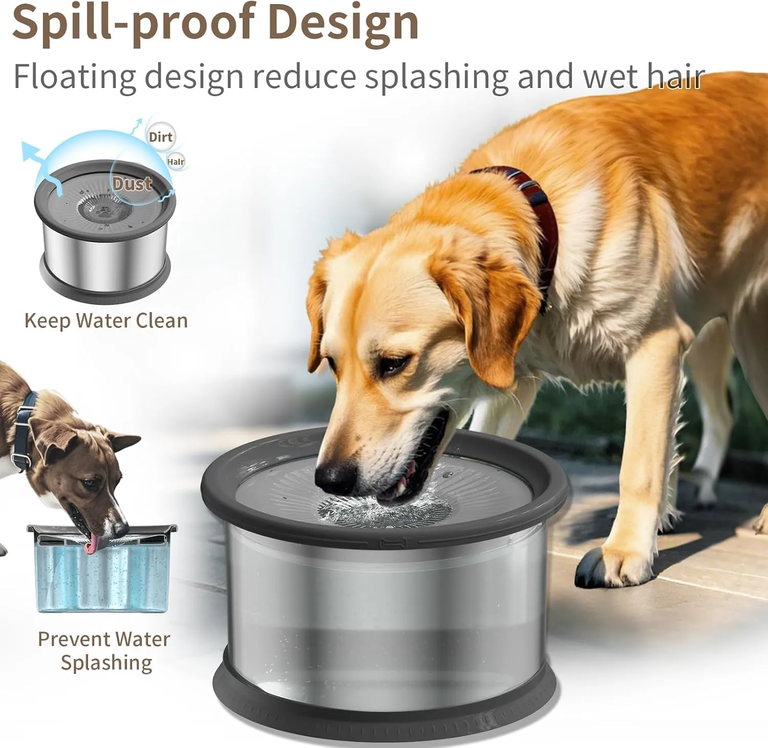 6.5L Dog Water Bowl No Spill 1.6 Gallon Stainless Steel Water Bowl for Dogs 220oz Large Capacity No Splash Slow Drinking Feeder with Anti-Slip Mat for Messy Drinkers