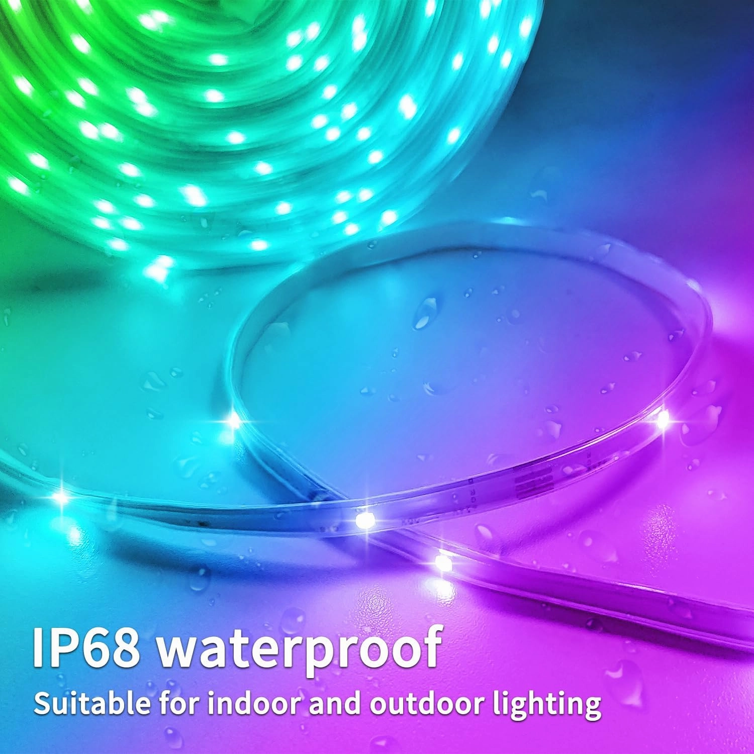 66Ft Outdoor Waterproof LED Strip Lights,Music Sync RGB IP68 Led Lights with App and Remote Control,Color Changing Waterproof RGB Exterior Rope Self Adhesive Back,Balcony,Roof,Garden,Party