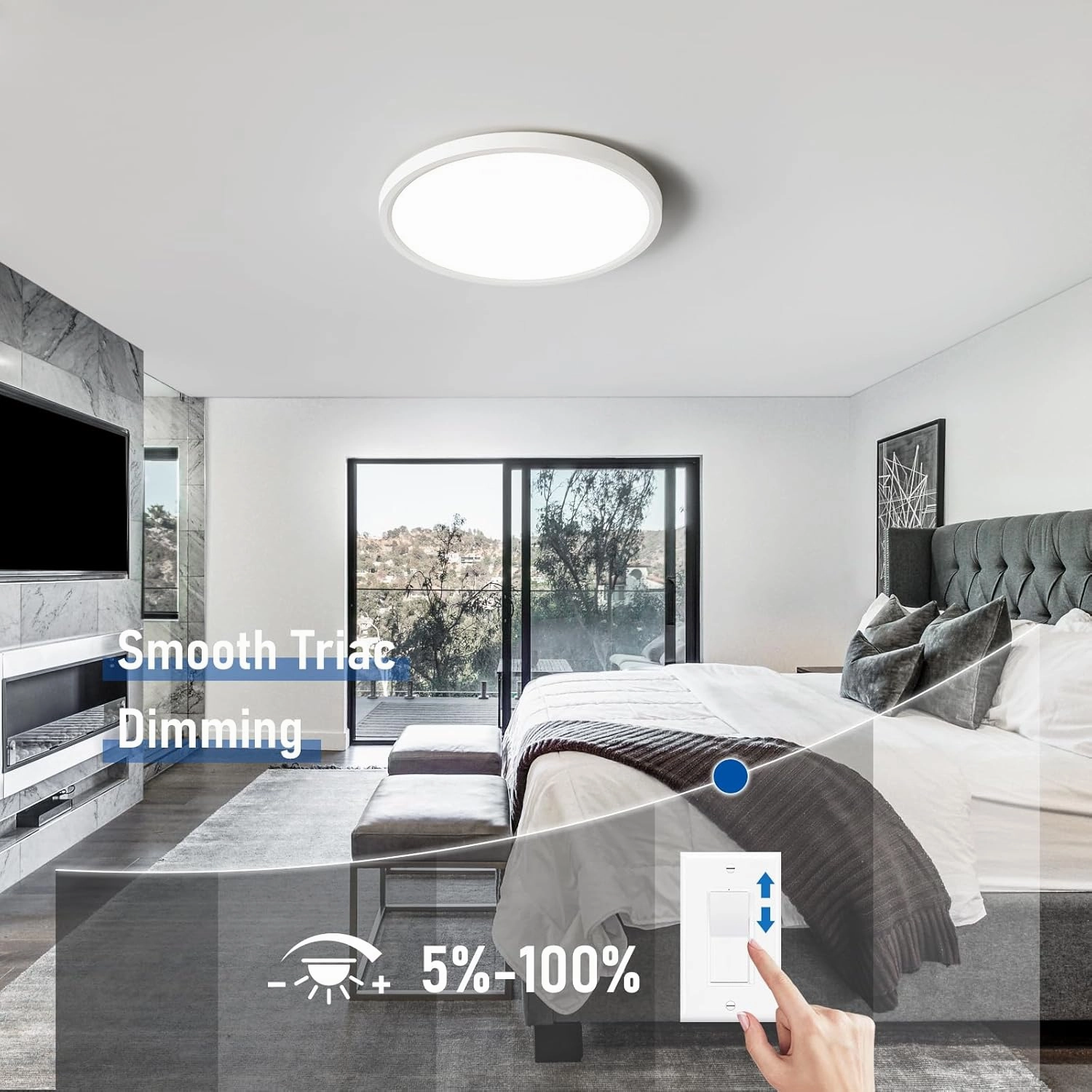6 Pack Dimmable 12 Inch LED Flush Mount Ceiling Lights Fixture, 24W 3000K/4000K/5000K, 0.67'' Modern Thin Led Ceiling Light for Bedroom, Kitchen, Closets, Garage,Black