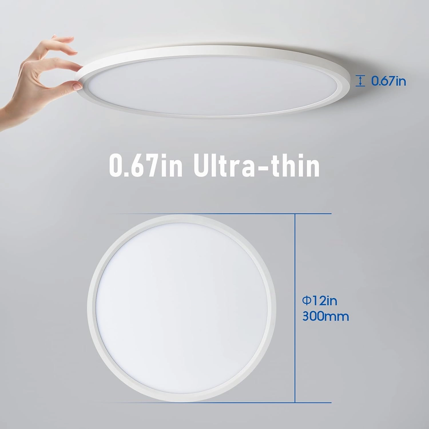 6 Pack Dimmable 12 Inch LED Flush Mount Ceiling Lights Fixture, 24W 3000K/4000K/5000K, 0.67'' Modern Thin Led Ceiling Light for Bedroom, Kitchen, Closets, Garage,Black