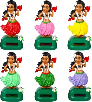 6pcs Hawaii Girl Solar Powered Dancing Toys Solar Girl Hawaiian Bobbleheads for Car Toy Interior Doll Ornament Gift Dashboard Doll Multi-Color for Party Decor Learning Education