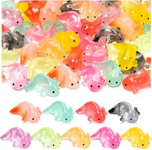 72PCS Luminous Mini Resin Axolotl Glow in The Dark Tiny Axolotl, Cute Miniature Axolotl Figures to Hide for DIY Garden Dollhouse Micro Landscape Aquarium Party Decor (9 Colors)