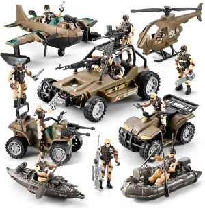 78-in-1 Army Men Boys Toys with Realistic Military Truck, Helicopter, Kayak Boat, Motorcycle, Army Men Action Figures, Weapon Gears - Fun Birthday Party Favors for Toddler Kids 4-7, 6-8, 8-12