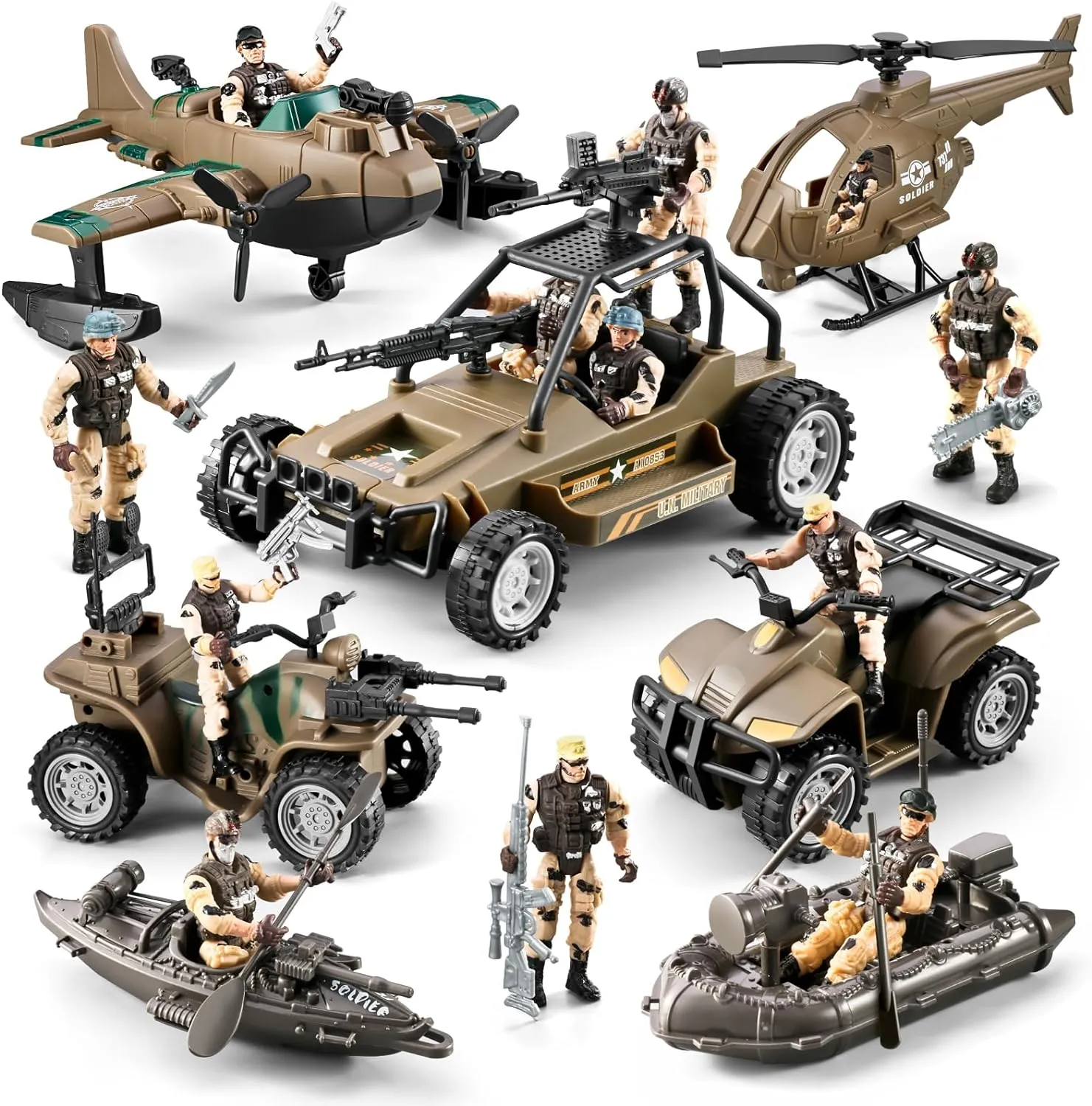 78-in-1 Army Men Boys Toys with Realistic Military Truck, Helicopter, Kayak Boat, Motorcycle, Army Men Action Figures, Weapon Gears - Fun Birthday Party Favors for Toddler Kids 4-7, 6-8, 8-12