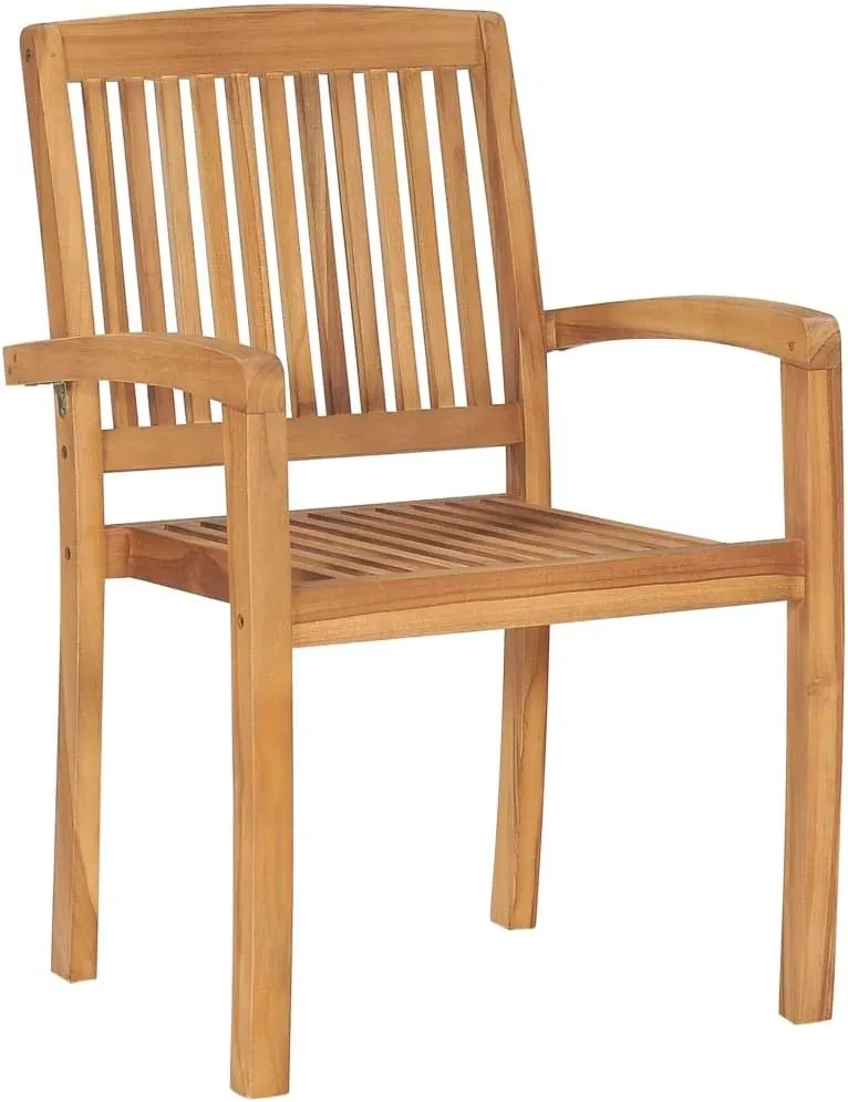 8-Piece Stackable Patio Chairs Set with Cushions, Solid Teak Wood Outdoor Dining Chairs for Garden Pool Beach, Gray Cushions, Water-Resistant Finish, Easy to Clean and Store