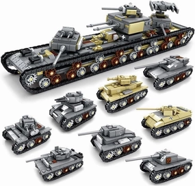 8 in 1 Building Blocks WW2 Army Tank Vehicle Heavy Duty Military Tank Building Kit Battle Brick Assembly MOC Model Kits for Boys Building Brick Toys for Children