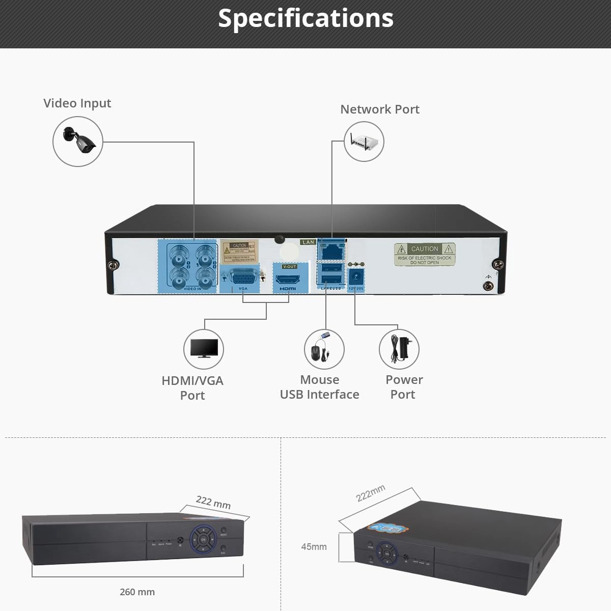 8CH 1080P 5-in-1 HD Analog Hybrid DVR&NVR Support 5MP IP Camera 1080P AHD/TVI/CVI Camera & Analog Camera Standalone DVR CCTV Surveillance Security System Video Recorder(No Hard Driver)