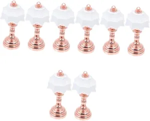 8pcs Miniature Desk Lamp Mini House Table Light for DIY Decoration Base Shade for Dollhouse Furniture Indoor Outdoor Scenes Realistic Detail