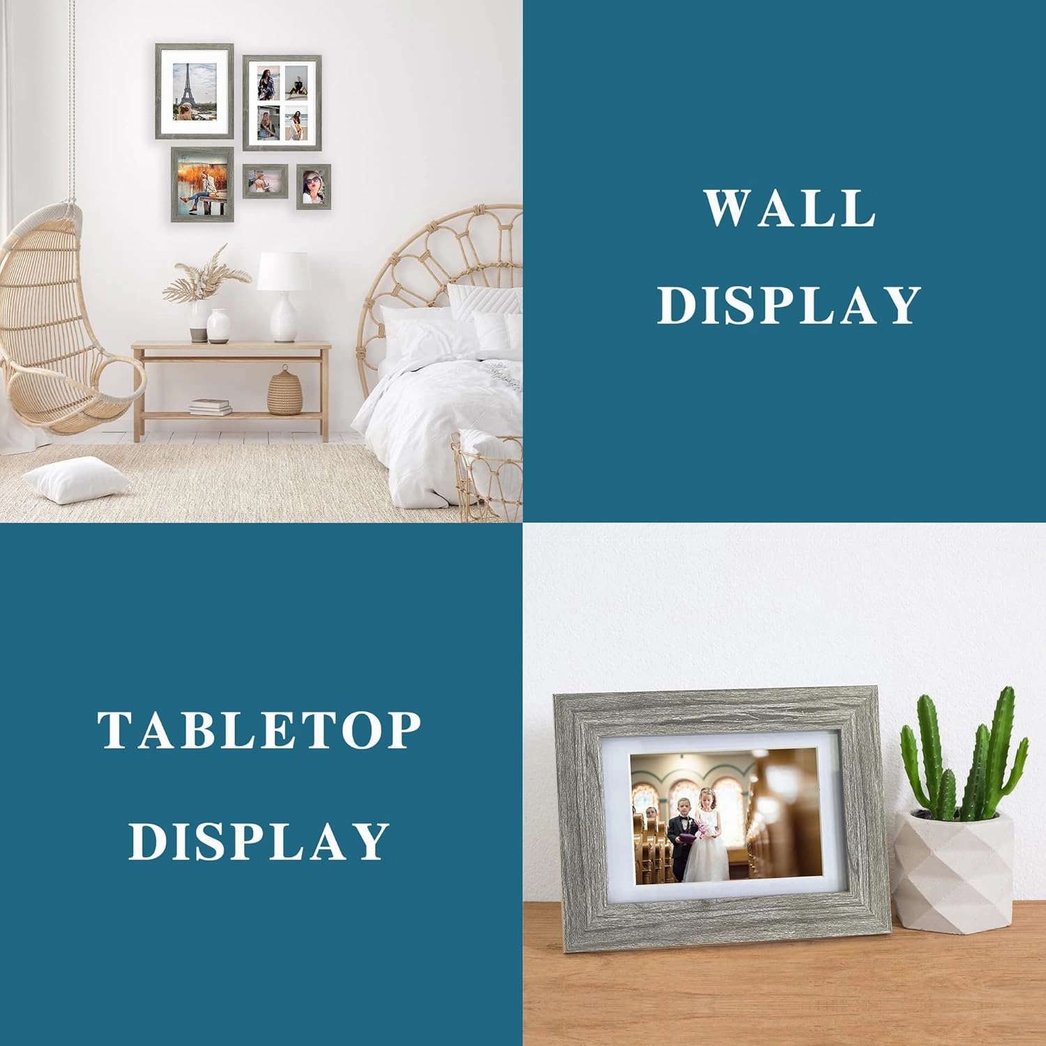 8x10 Picture Frame Set of 2, Grey Photo Frame of Rustic Style, Multi 8 by 10 Photo Frame for Wall or Tabletop Display - 5x7 Frame with Mat or 8x10 Without Mat