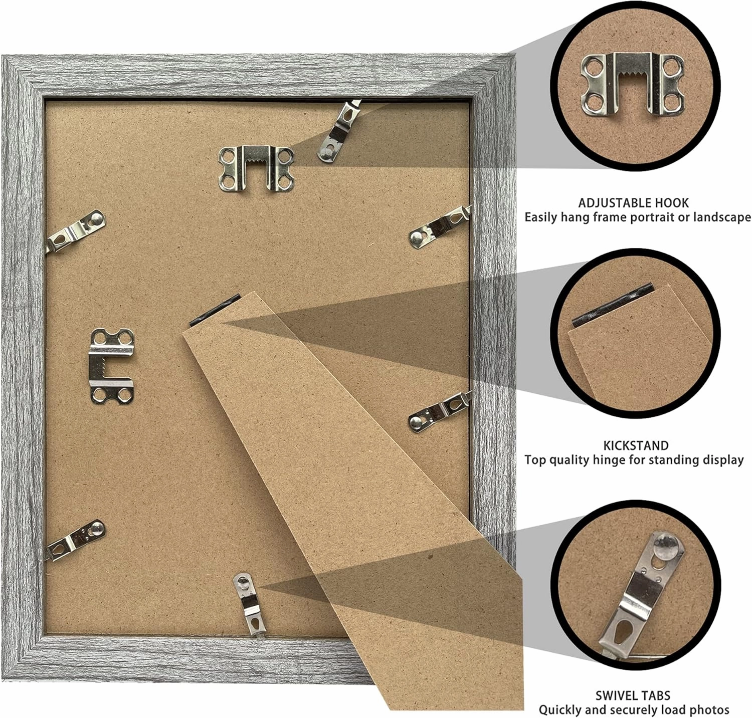 8x10 Picture Frame Set of 2, Grey Photo Frame of Rustic Style, Multi 8 by 10 Photo Frame for Wall or Tabletop Display - 5x7 Frame with Mat or 8x10 Without Mat