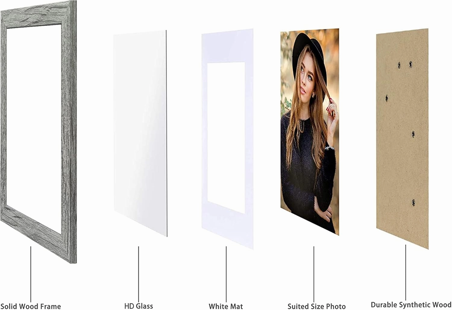 8x10 Picture Frame Set of 2, Grey Photo Frame of Rustic Style, Multi 8 by 10 Photo Frame for Wall or Tabletop Display - 5x7 Frame with Mat or 8x10 Without Mat
