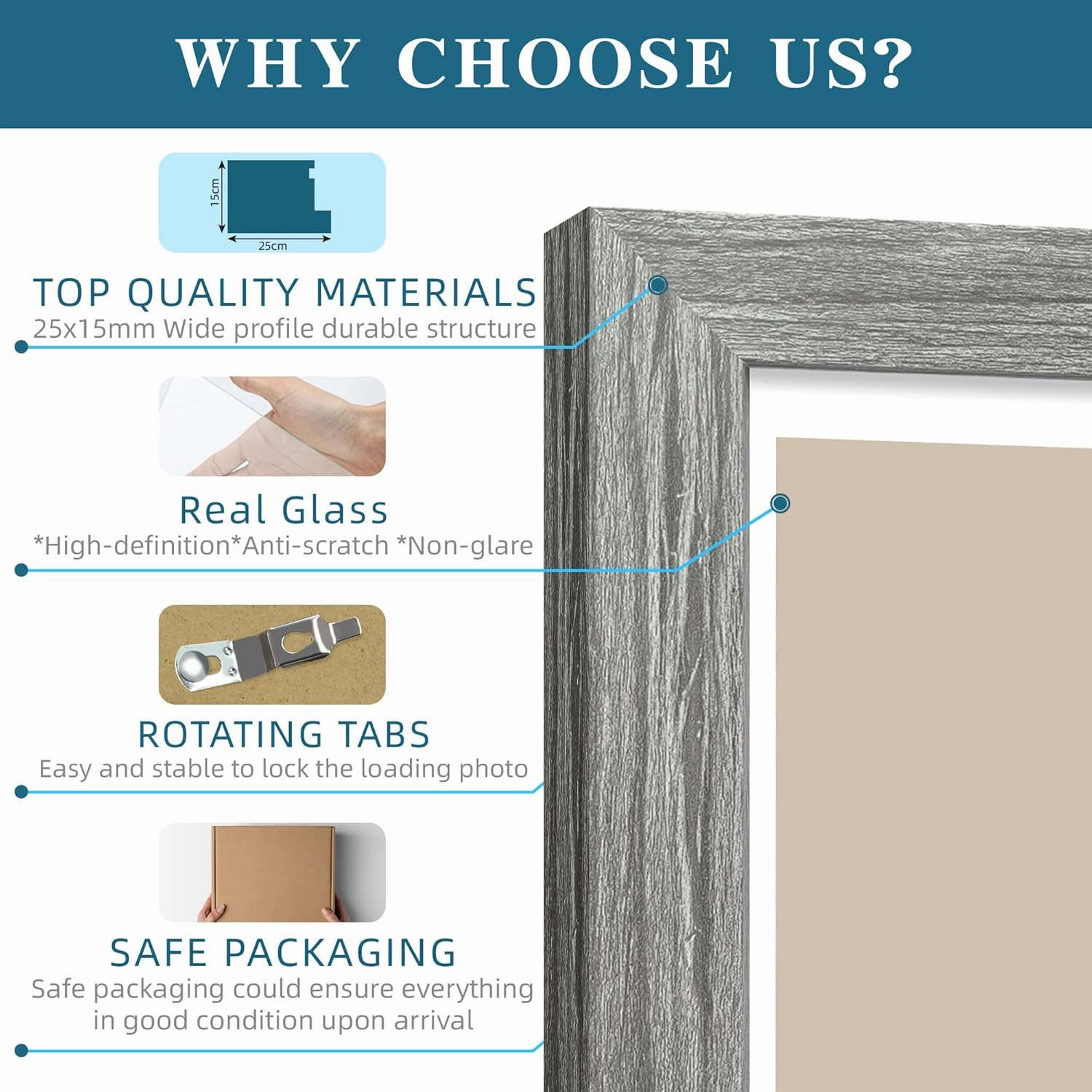 8x10 Picture Frame Set of 2, Grey Photo Frame of Rustic Style, Multi 8 by 10 Photo Frame for Wall or Tabletop Display - 5x7 Frame with Mat or 8x10 Without Mat