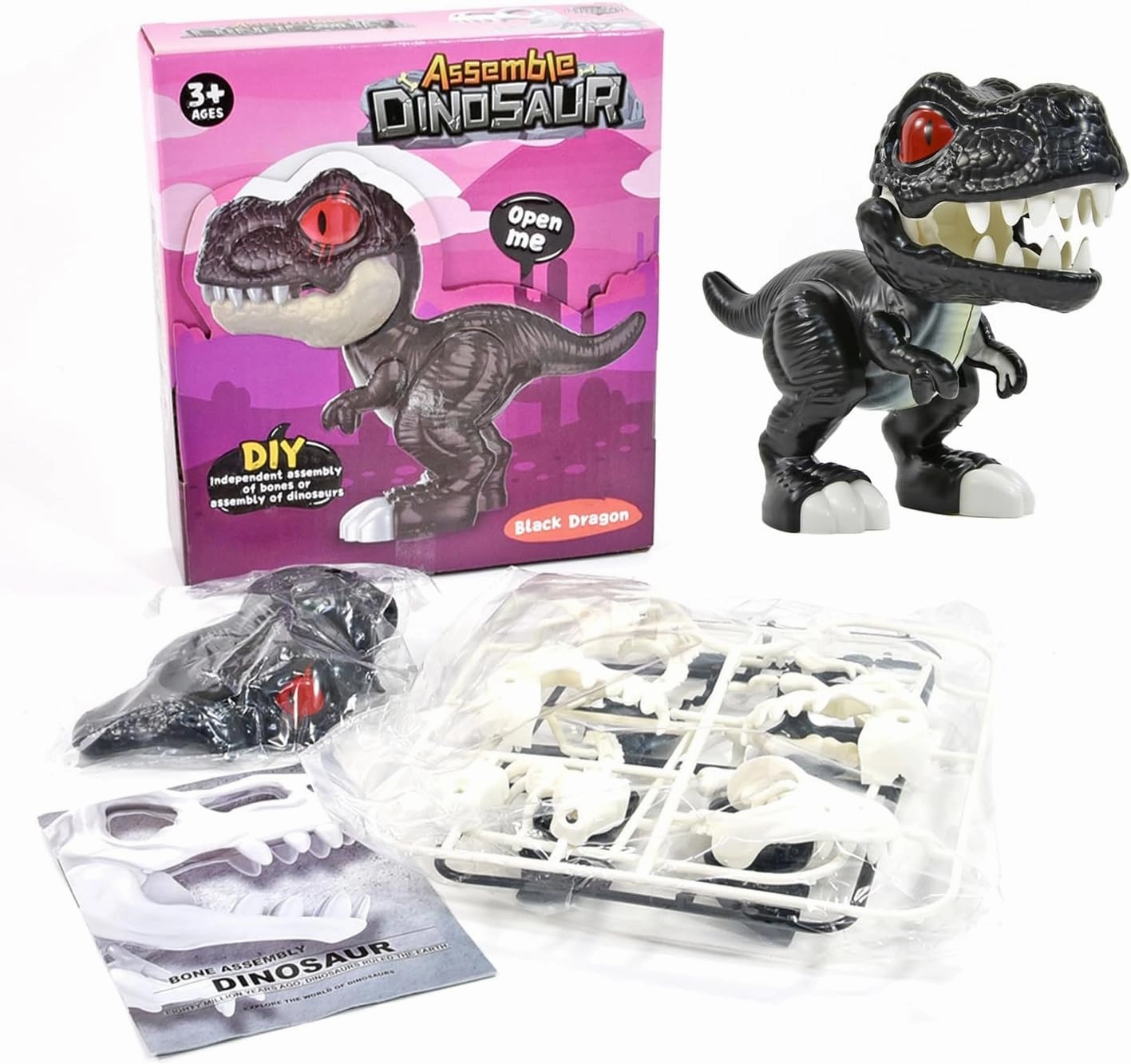 90533 – T-Rex Dinosaur DIY Kit in Black, DIY Kit with Skeleton to Assemble